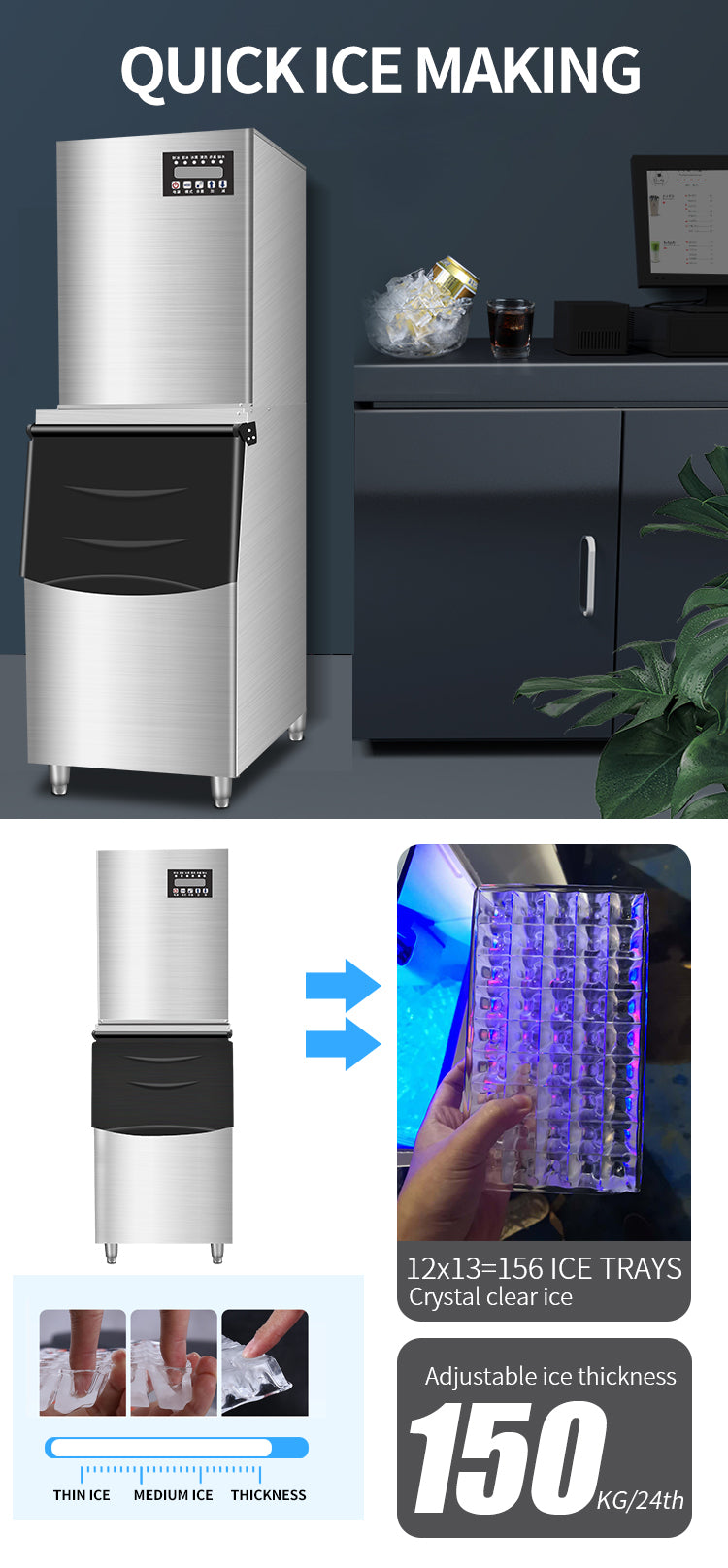 (LLEGANDO 15 DE SEPTIEMBRE) Máquina de Hielo Industrial 150kg/24h con Depósito de 110kg | HX-IM150