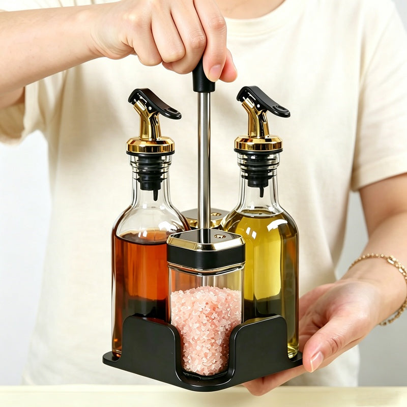 (LLEGANDO 7 DE AGOSTO) Set Organizador de Condimentos 5 Piezas con Dispensadores para Aceite, Vinagre y Sal | Porta Condimentos de Cocina | 87978