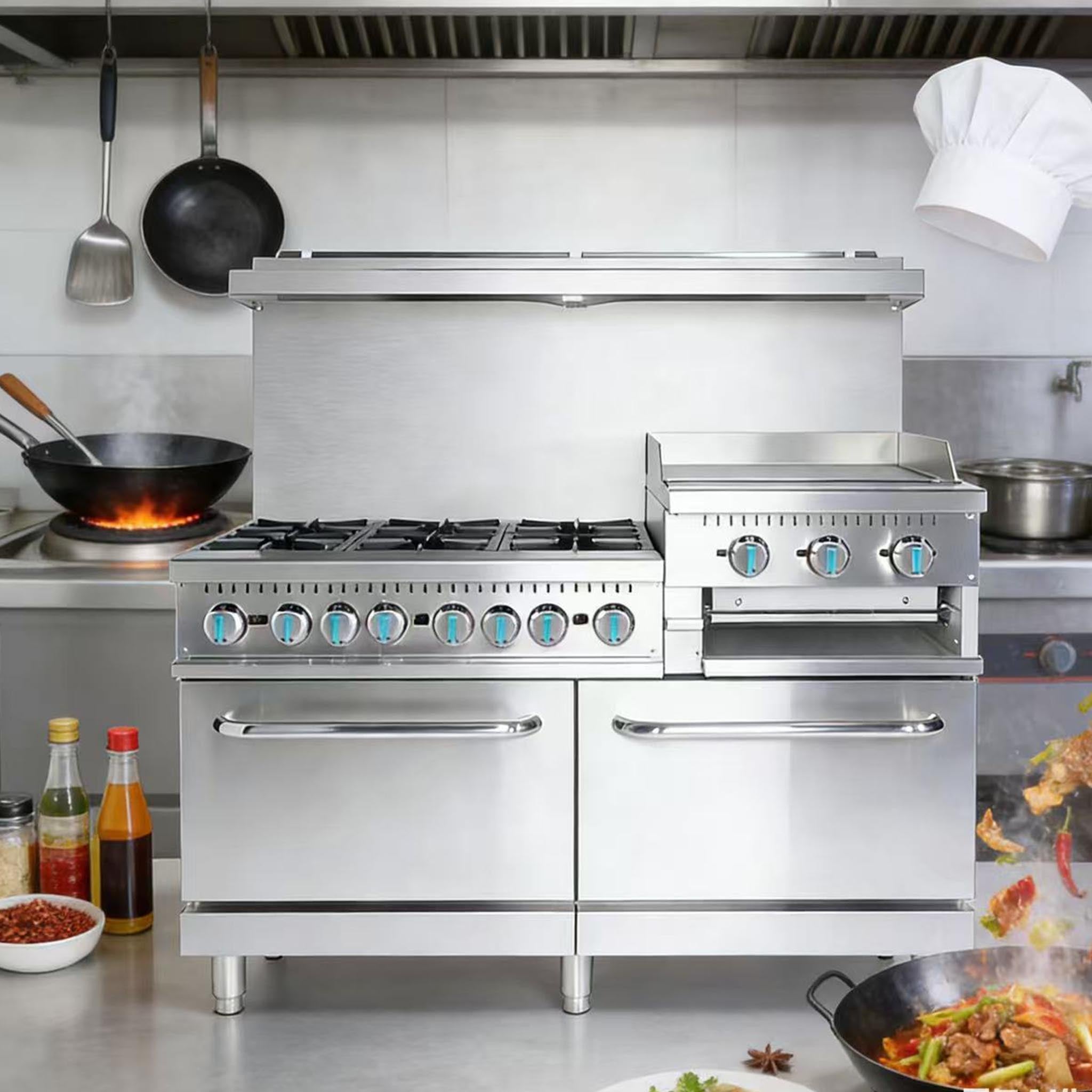 (LLEGANDO 15 DE SEPTIEMBRE) Estufa Industrial a Gas de 6 Quemadores con Plancha de 24", Salamandra y Doble Horno | Equipo de Cocina 4 en 1 | HSD-B60-G24S