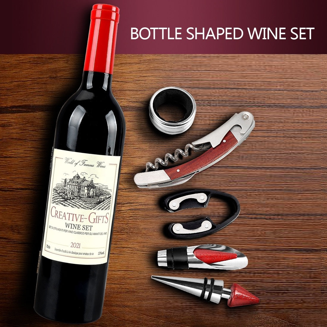 Set de Regalo Botella de Vino 5 Piezas de Accesorios LHC-9689 Selecto