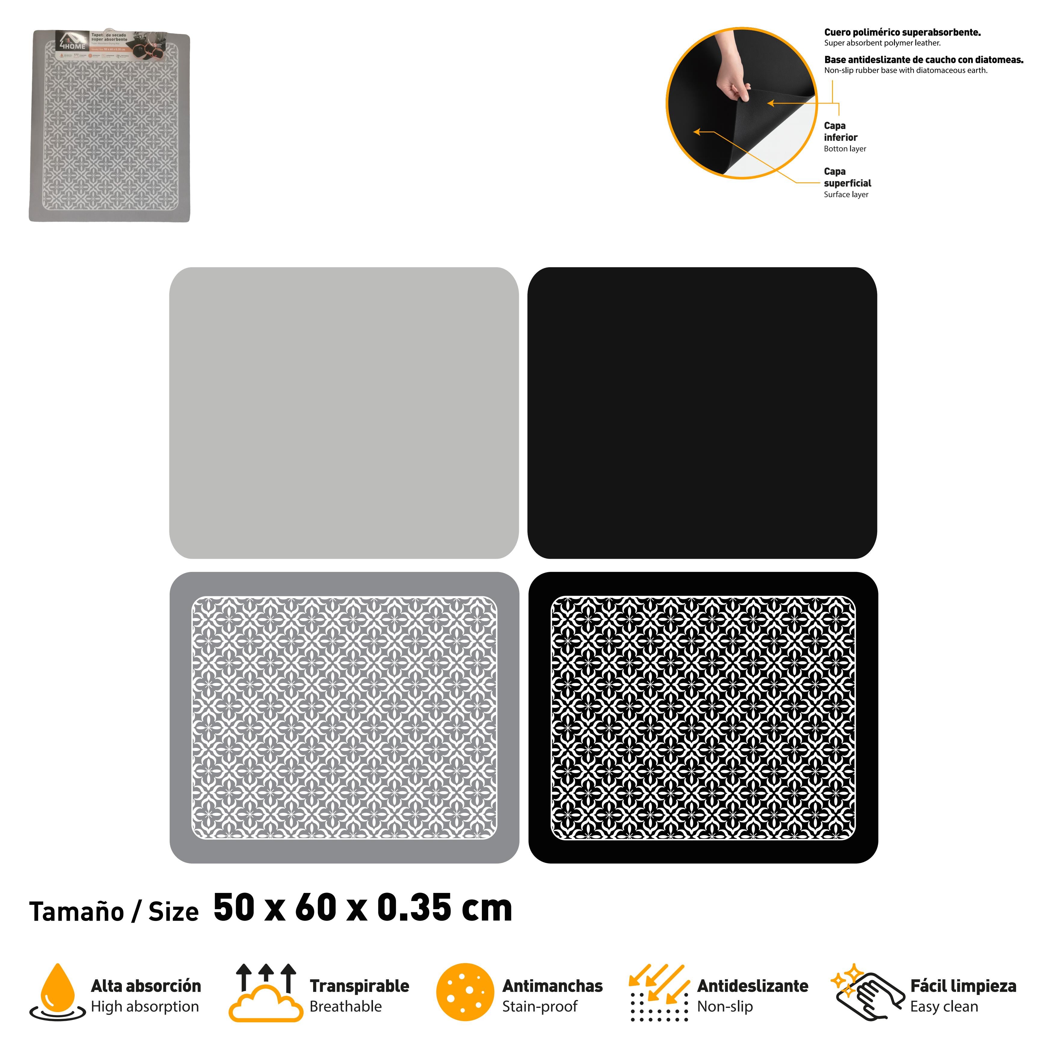 (LLEGANDO 5 DE MAYO) Tapete de Microfibra para Escurrir Secado Cocina 60x50cm 4Home HM-KMT5060