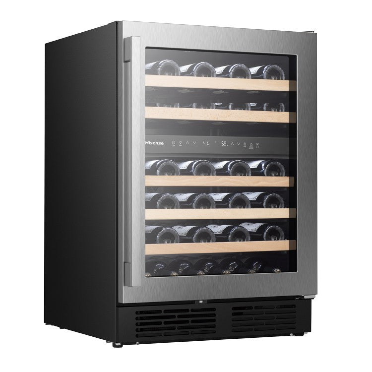 Vinera Enfriador de Vinos 5.4p3 46 Botellas Empotrable o de Piso de Acero Inoxidable Dual Zone con WiFi Hisense HWD046N6SS