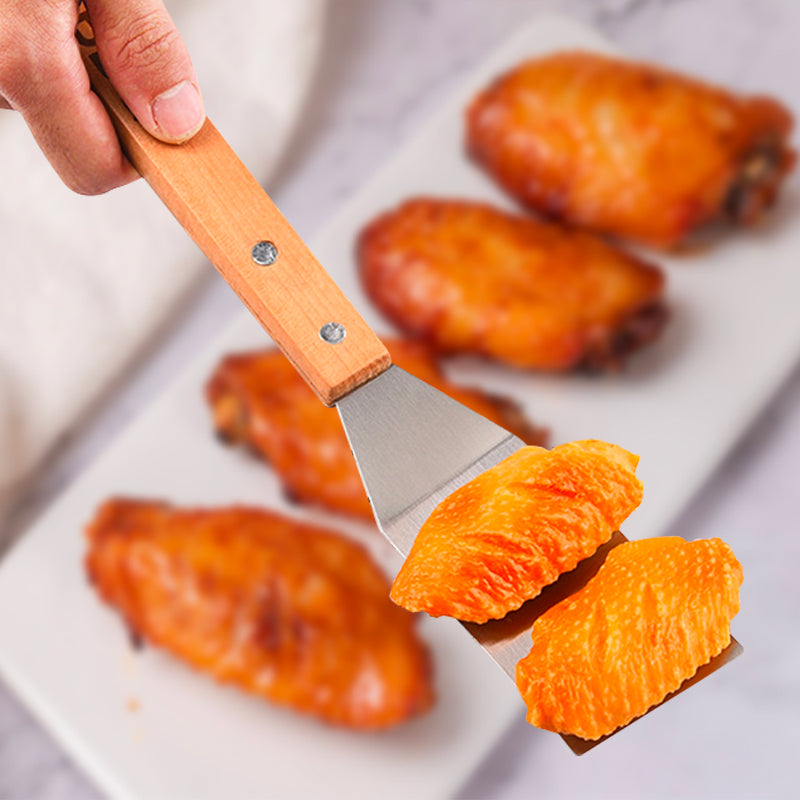 Set de BBQ 3 Piezas en Acero Inoxidable con Madera BP-2078 Utensilios. Trincha. Tenaza. Espátula. Pinza.