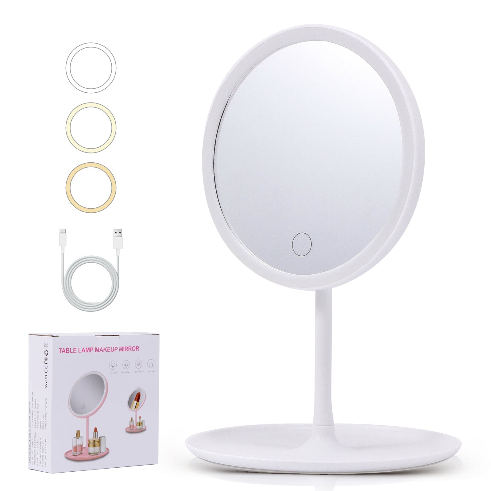 Espejo Redondo de Mesa con LED Recargable 88101 Selecto
