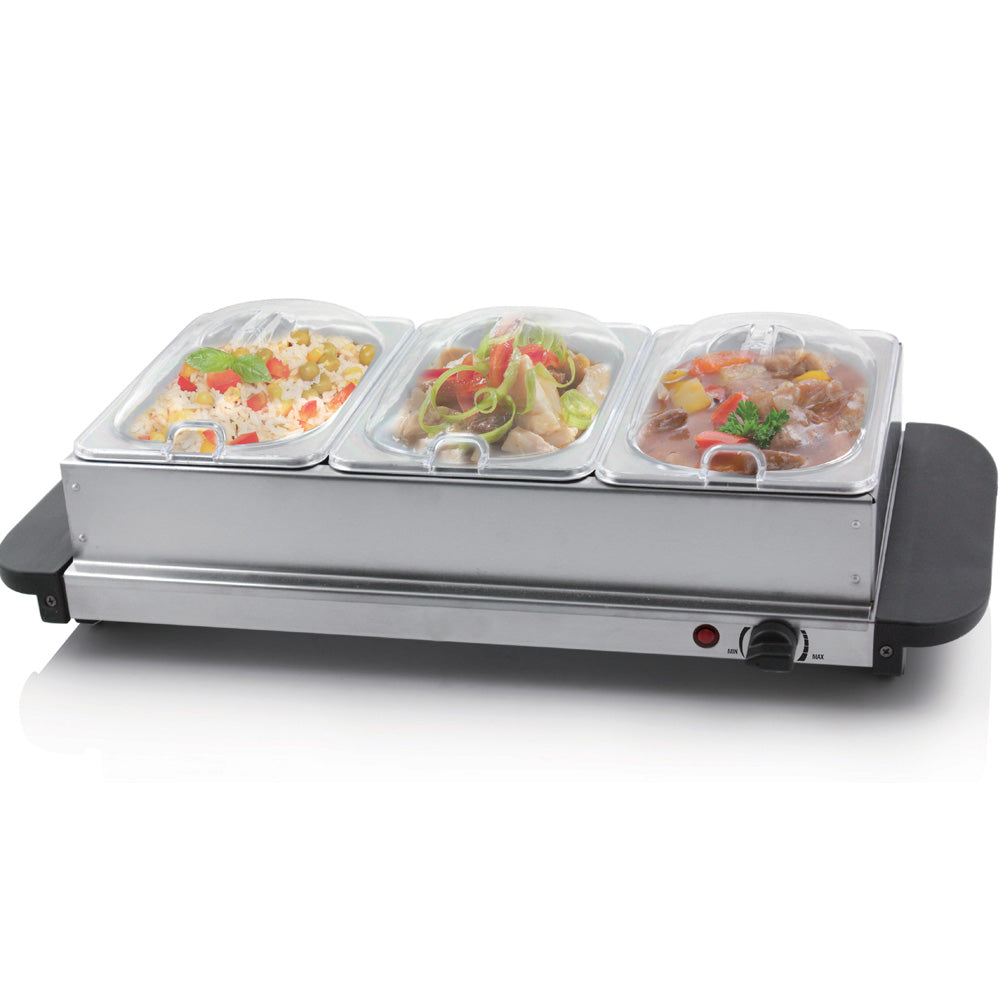 Chafing Dish con Placa Calefactora Eléctrico 3 Compartimentos HVB-300 Buffet. Selecto