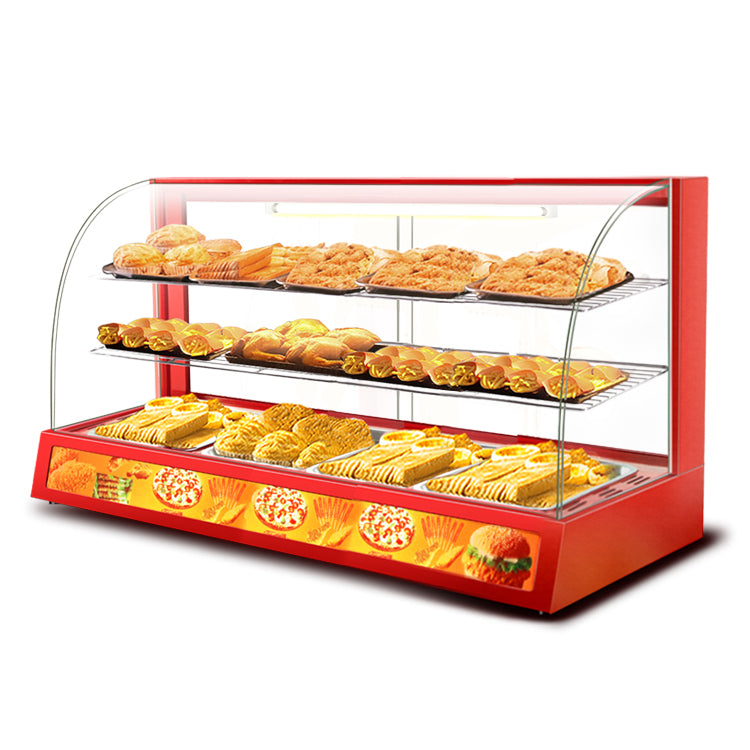 Vitrina Calentador de Alimentos de 4 Bandejas Rojo Extra Grande 1.2kw HS-CFW-1200