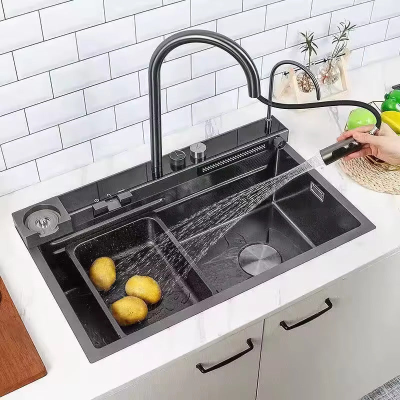 Fregador de Acero Inoxidable 304 1 Tina Negro Mate 4 Funciones en 1 LS-7546B3 Selecto