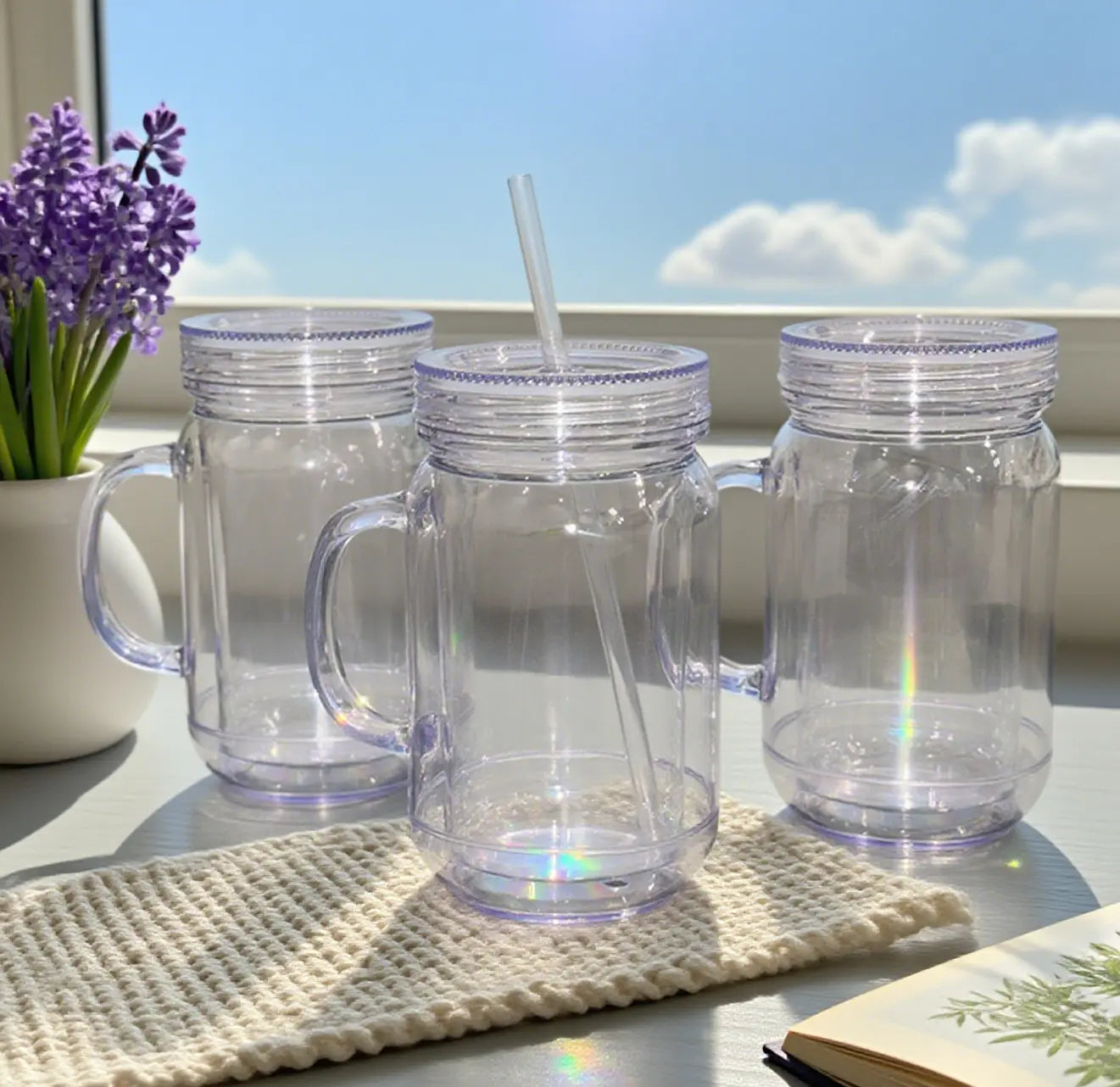 Vaso con Tapa y Carrizo de Plástico Transparente 560ml SV-SL-695 Selecto