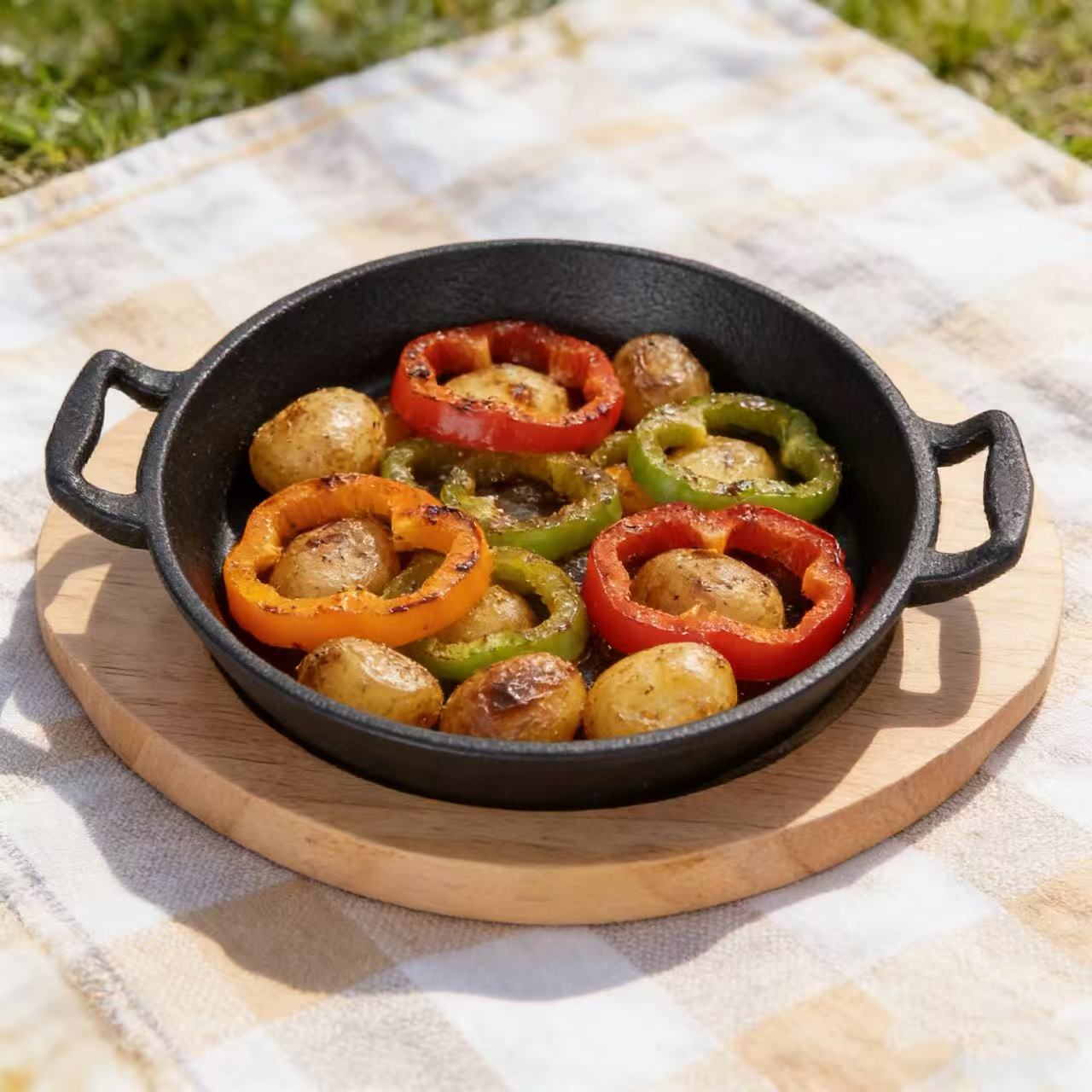 (LLEGANDO 7 DE AGOSTO) Sartén Bandeja Cacerola Redondo de Hierro Fundido 19 cm con Base de Madera | Para Servir y Cocinar | 41504
