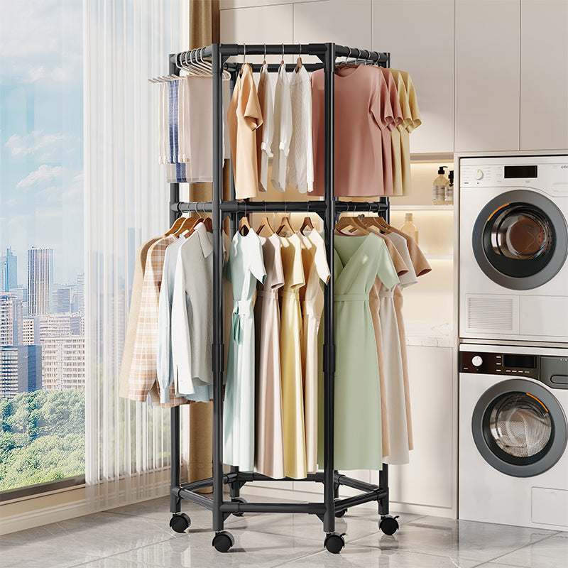 Perchero Tendedero de Ropa Multifuncional Moderno Negro con Rueditas 175x70x36cm FSK10947 Selecto