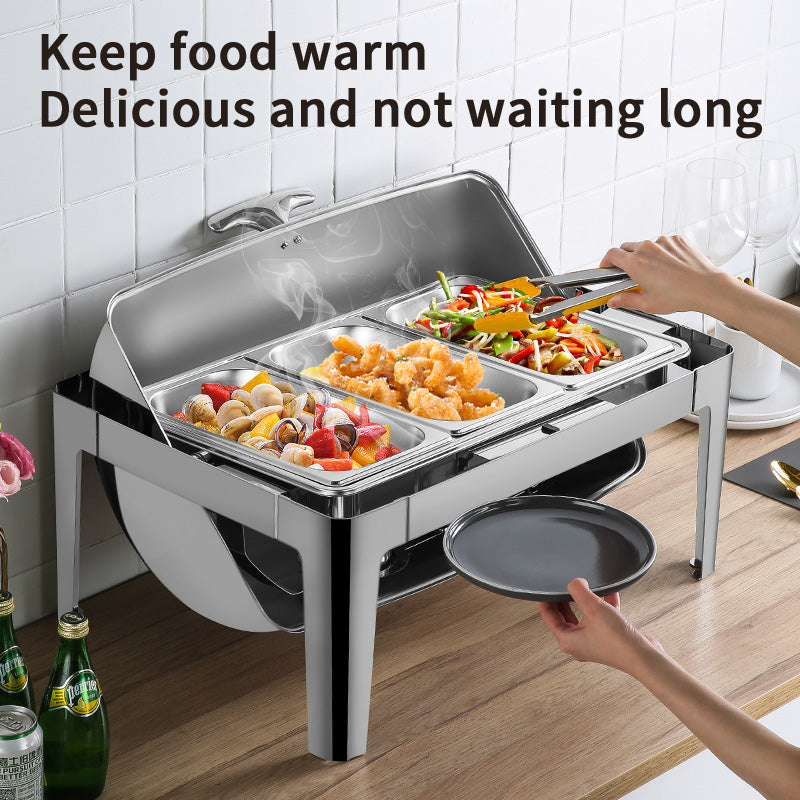 Chafing Dish Rectangular de Acero Inoxidable con Tapa Roll Top 9 Litros | NS400851