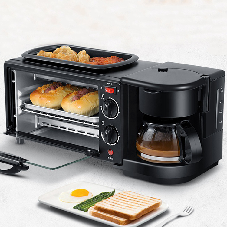Estación de Desayuno 3 en 1 con Horno Tostador, Cafetera y Plancha Eléctrica HS-6602