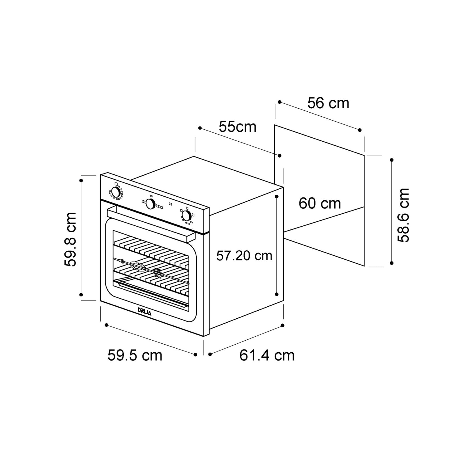 (POR PEDIDO) Horno Empotrable a Gas Europa 60 GAS GRILL AIR Drija DRIJA