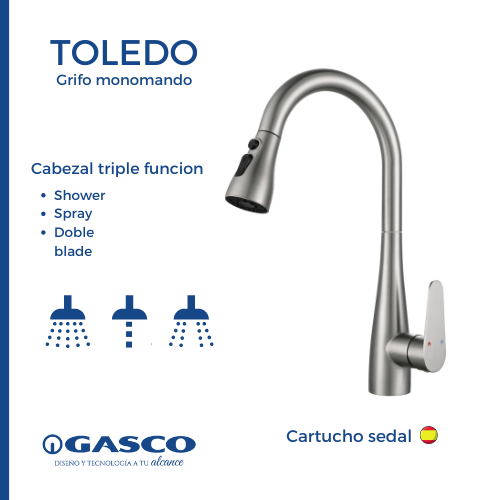 Fregador Sobre Bajo Tope + Grifo Toledo de Acero Inoxidable Negro Lugano BS Gasco GASCO