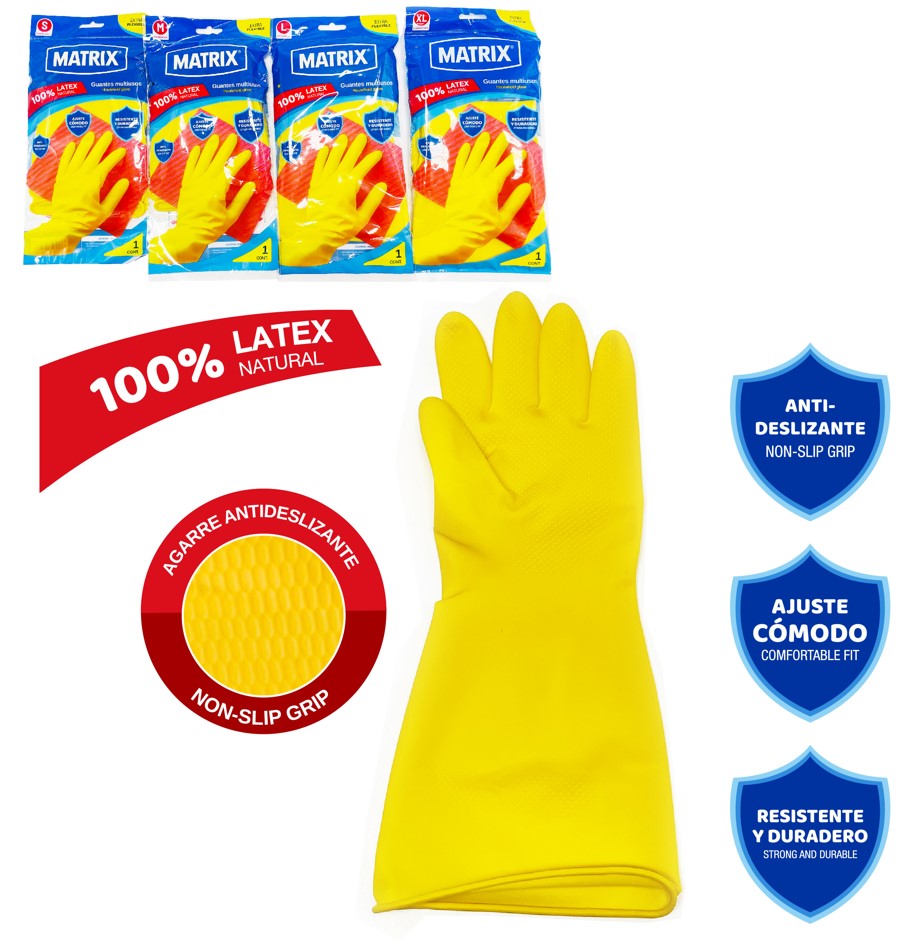 Par de Guante de Latex para Fregar Amarillo Tamaño L Matrix LYF-H12B MATRIX