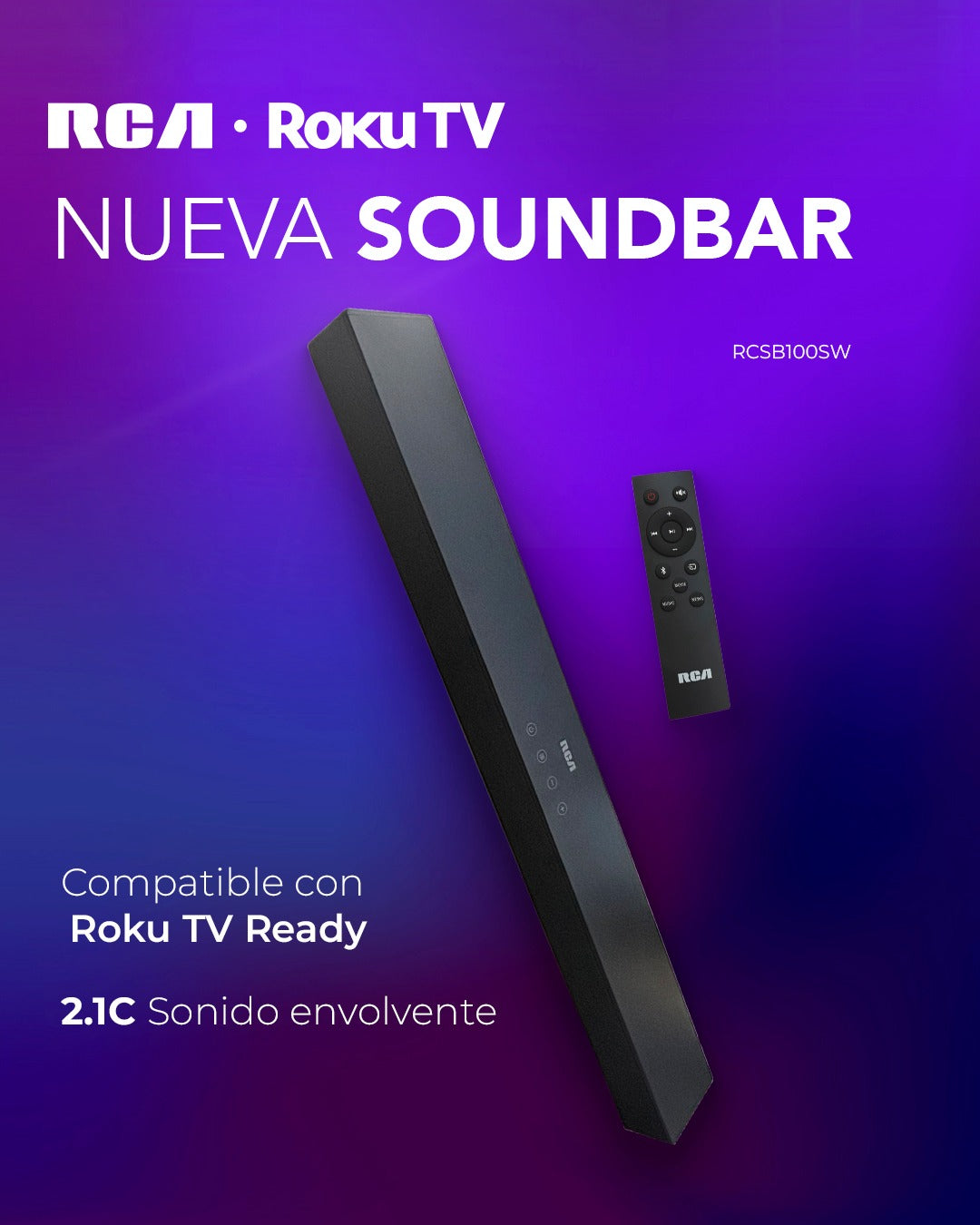 Barra de Sonido con Bluetooth 5.0 200W RCA RCSB100SW Sound bar.