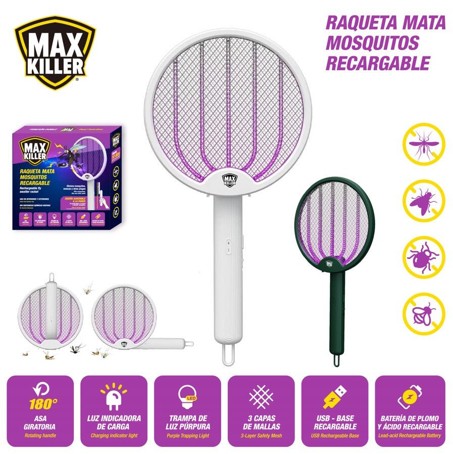 Raqueta Mata Insectos Recargable Max Killer MK-AD060 Mosquito.