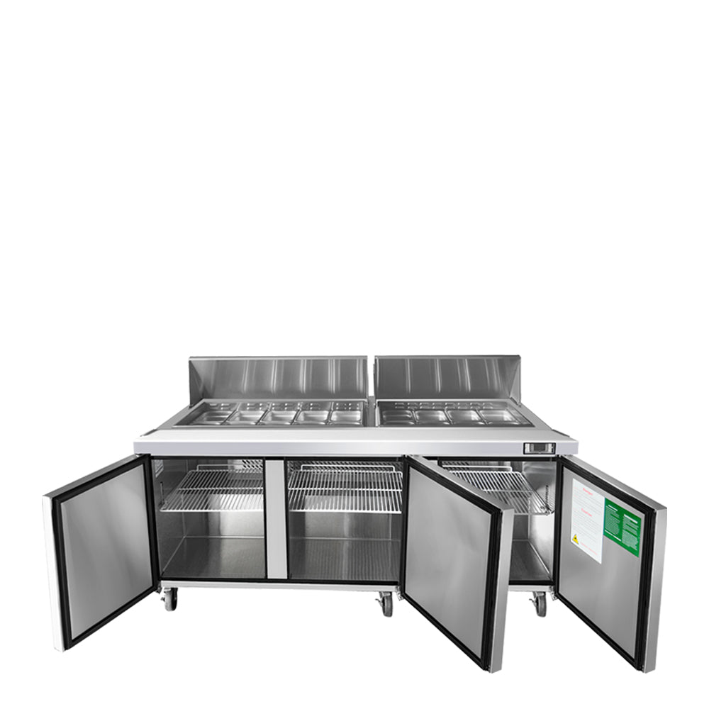 (PP) Mesa Estándar Sandwichera Refrigerada 72"/182cm 3 Puertas Acero Inoxidable Atosa MSF8304GR Salad prep. Sandwich.