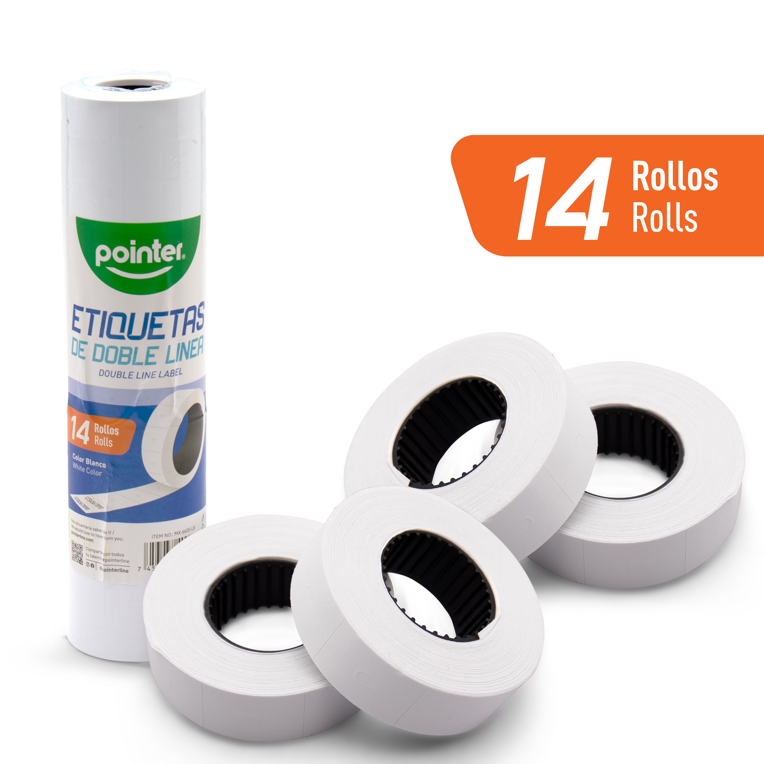 (LLEGANDO 5 DE JUNIO) Rollo de 14 Etiquetas para Precios Blanco Doble con Fecha Pointer MX-6600-LB Compatible con PLM-200
