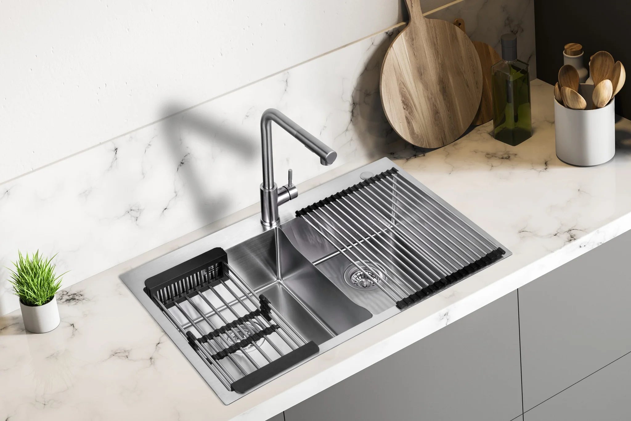 Kit Grifo & Fregador de 2 Tinas de Acero Inoxidable Bari Gasco