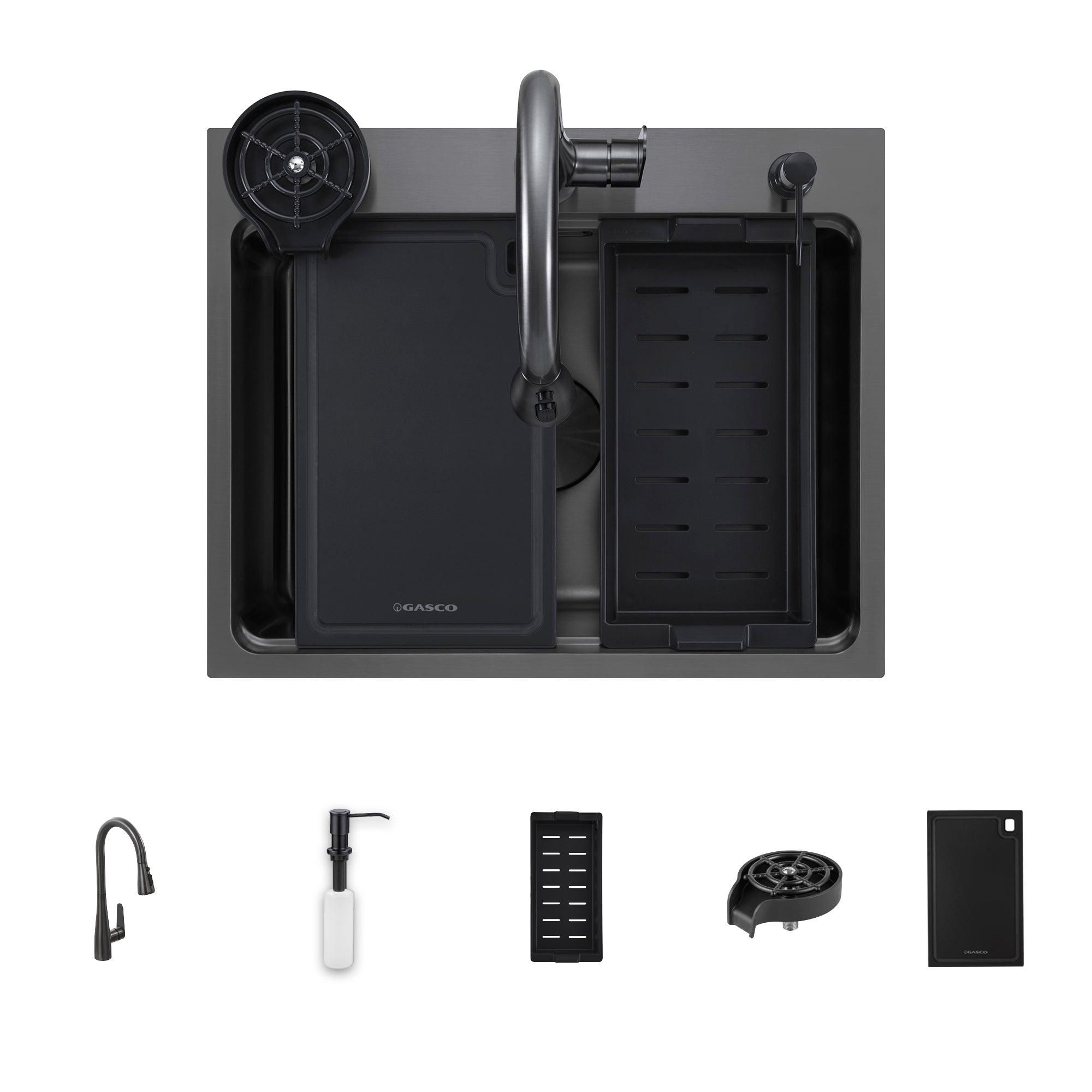 Kit Fregador + Grifo de Acero Inoxidable Negro 304 Nova BK Gasco GASCO