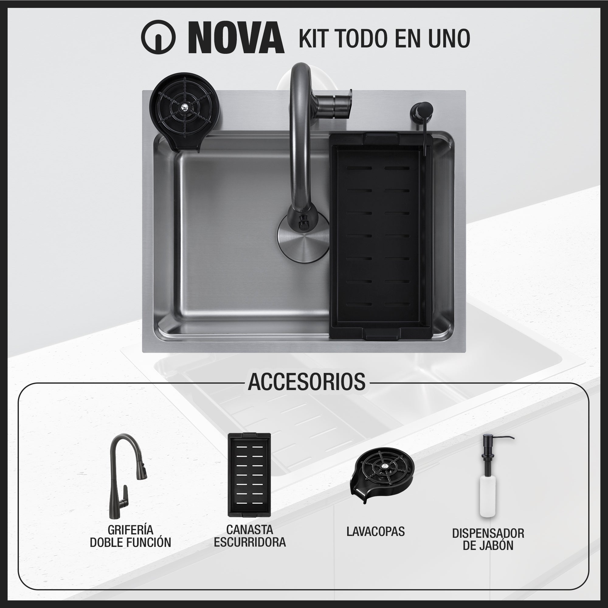 Kit Fregador + Grifo de Acero Inoxidable 304 NOVA-SS Gasco GASCO