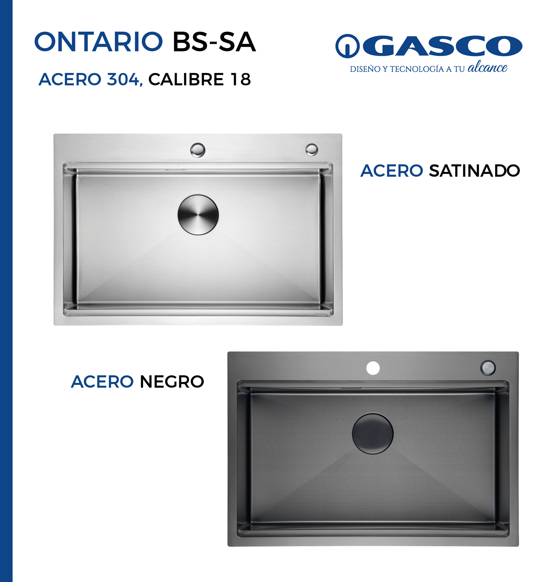 Fregador Sobre Bajo Tope de Acero Inoxidable Deluxe Ontario (BS) Gasco GASCO