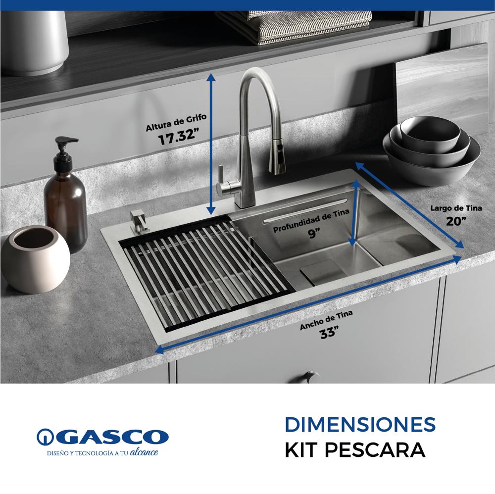 Kit Grifo + Fregador de Acero Inoxidable 2 Tinas Pescara Gasco GASCO