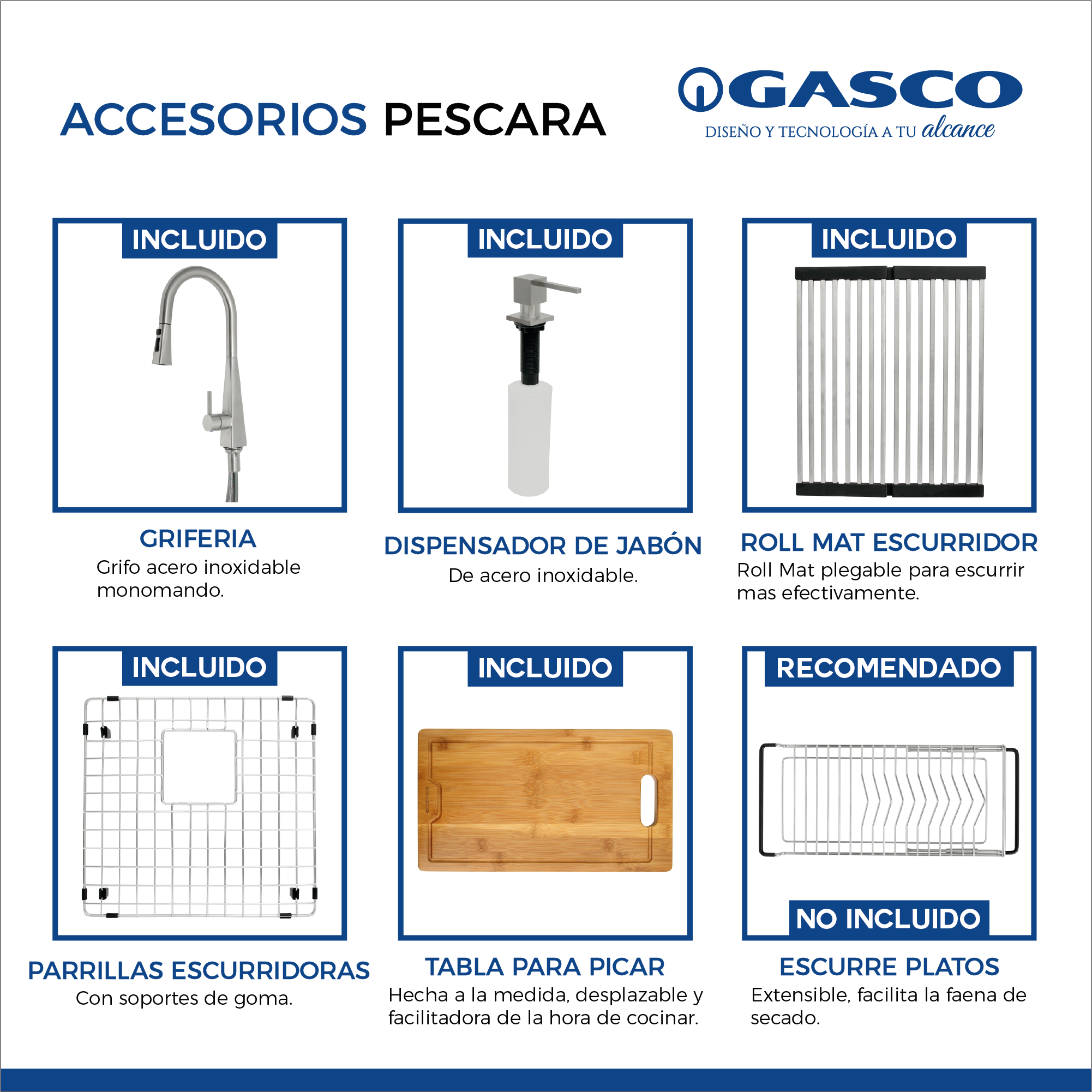 Kit Grifo + Fregador de Acero Inoxidable 2 Tinas Pescara Gasco GASCO