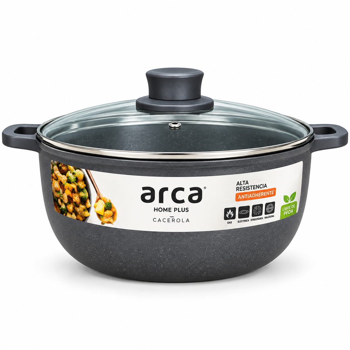 Cacerola Paila Antiadherente 22 cm 2.5 Litros con Tapa de Vidrio para Inducción ARCA Paila #4 PAD-040422