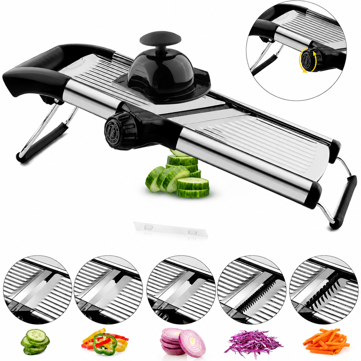 (LLEGANDO 30 DE SEPT) Mandolina Cortadora Profesional de Acero Inoxidable 304 – Rebanador Ajustable para Vegetales 41.5×13.5cm W1027
