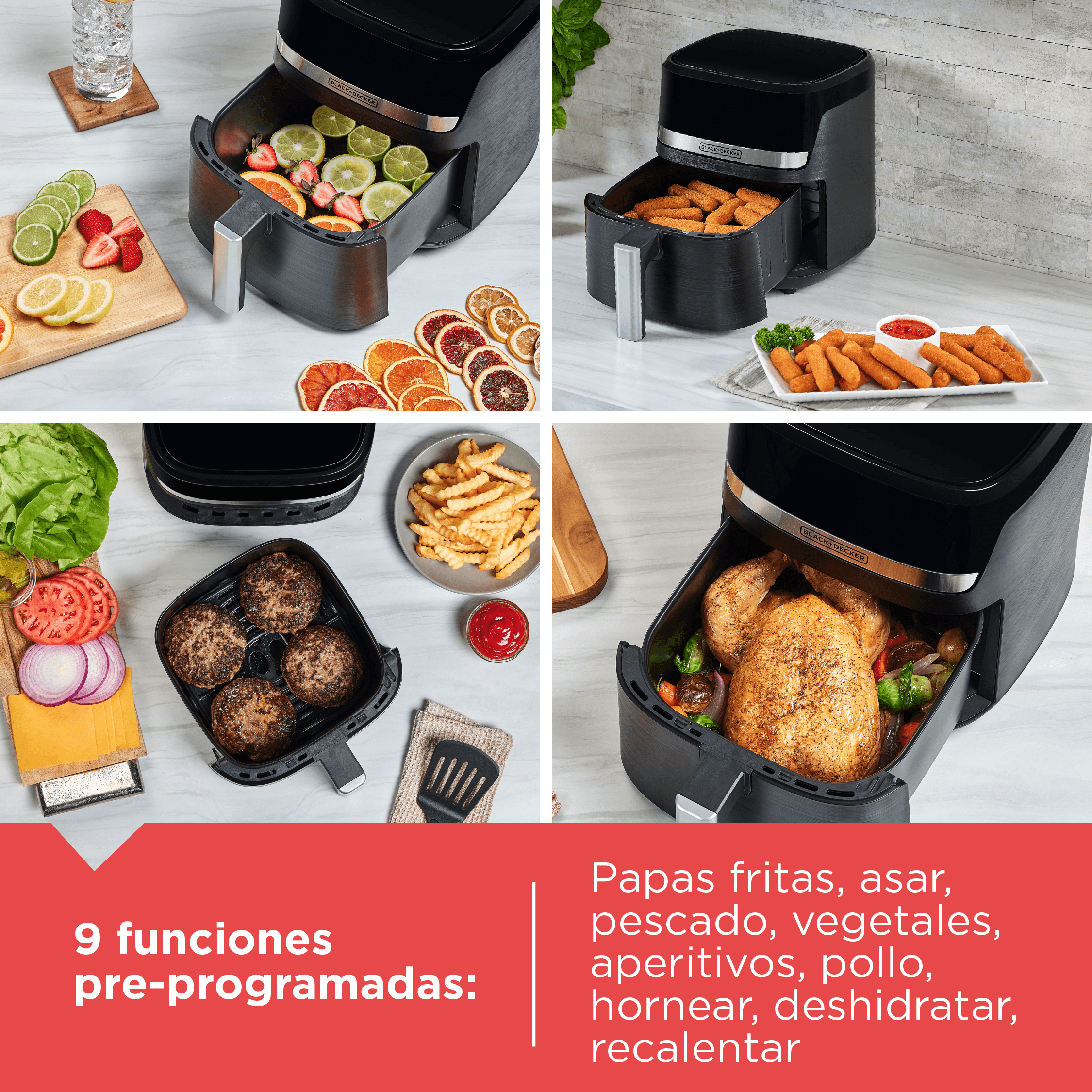 Freidora de Aire 5.5L Purifry 9 Funciones en 1 Black and Decker AFBD62-1BDLA BLACK + DECKER