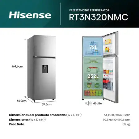 Refrigeradora Top Mount Hisense RT3N320NACA 11.5 Pies³ No Frost con Compresor Inverter y Multi Air Flow | Acero Inoxidable Nevera.