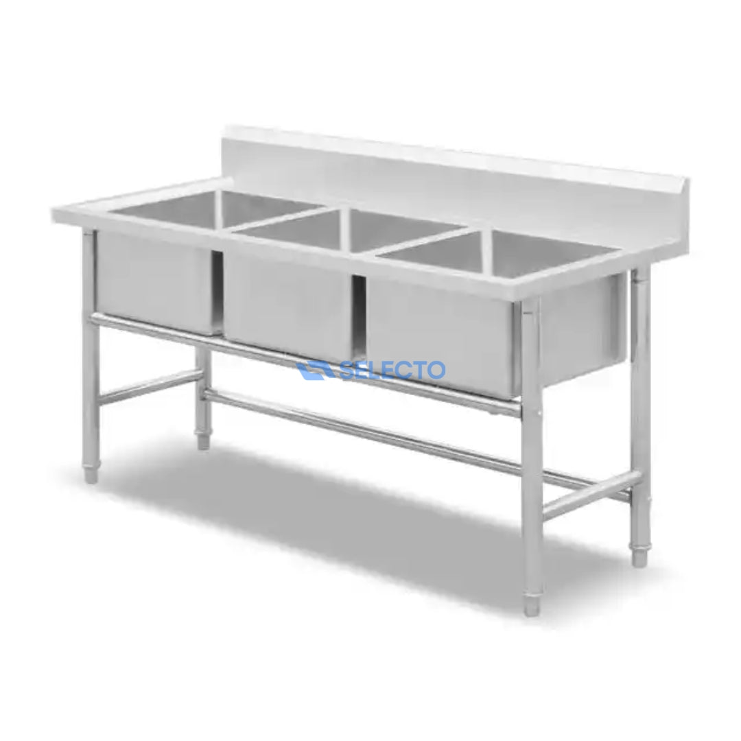 Fregador Industrial de Tres Tina de Acero Inoxidable 201 1600*620*800mm Calibre de 100mm 310103 Triple tina.