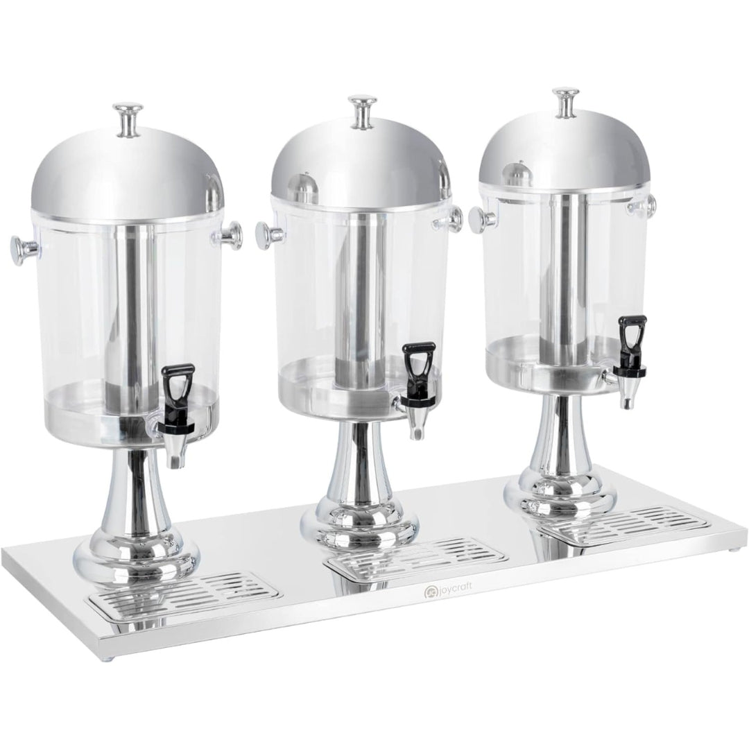 Dispensador de Jugos Triple Hotelero de Acero Inoxidable 8+8+8L JD-83 Chicha. Chichera. Selecto