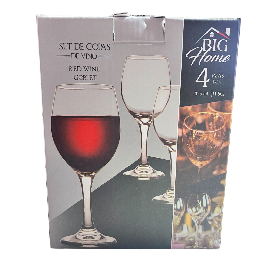 Set de 4 Piezas de Copas de Vidrio para Vino 325ml BG-CUP0103 Selecto