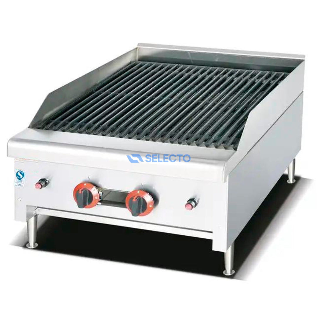Parrilla Grill de Roca Volcánica a Gas de 2 Quemadores 24" de Acero Inoxidable 600*760*465mm HGL-84 Selecto