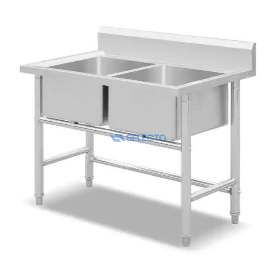 Fregador Industrial de Doble Tina de Acero Inoxidable 201 1100*620*800mm Calibre de 100mm 310102 Selecto