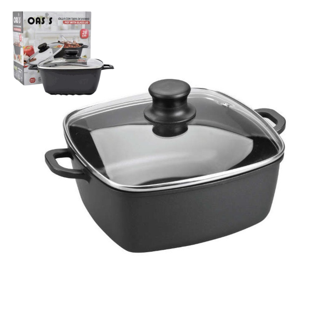 Olla Antiadherente con Tapa de Vidrio 28cm Oasis OS-9228 OASIS