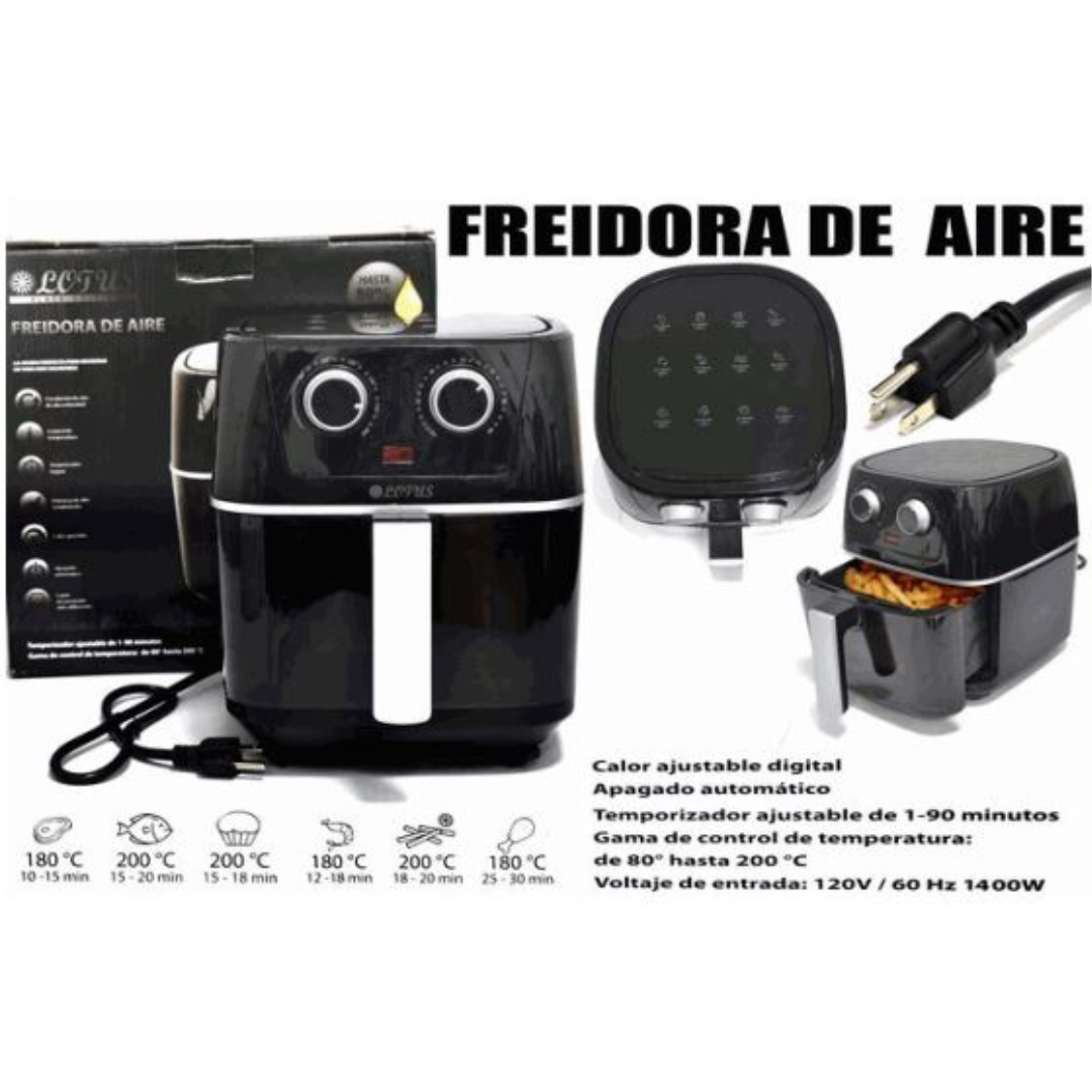 Freidora de Aire de 5 Litros 80°-200°C 1400W Lotus LT-2608