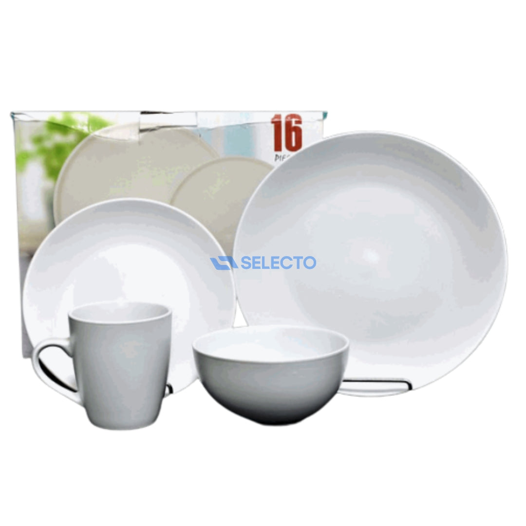 Juego de 16 Piezas de Vajillas de Porcelana Blanco ST-3801 Selecto