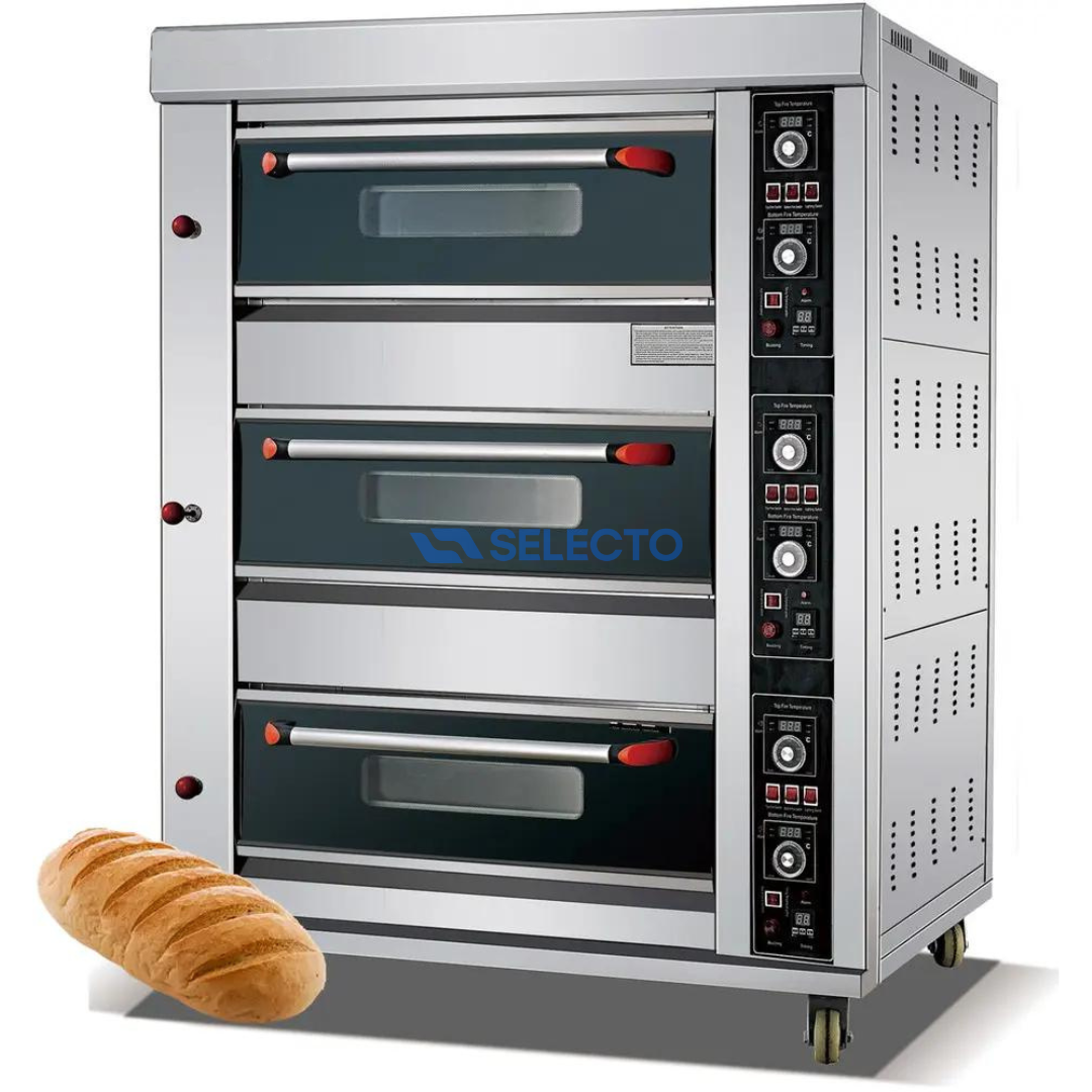Horno Industrial a Gas de 3 Niveles para 9 Bandejas de 60x40cm 220V/60Hz HGO-39A Selecto