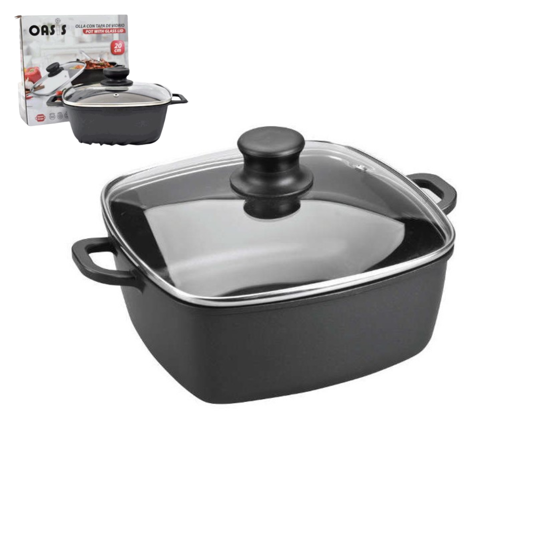 Olla Antiadherente con Tapa de Vidrio 20cm Oasis OS-9020 OASIS