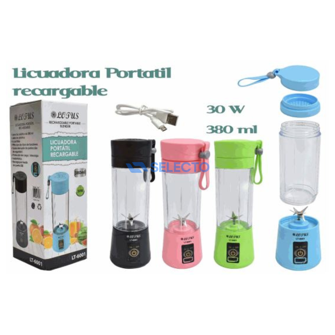 Licuadora Portátil Recargable de 380ml 30W Lotus LT-6001 LOTUS
