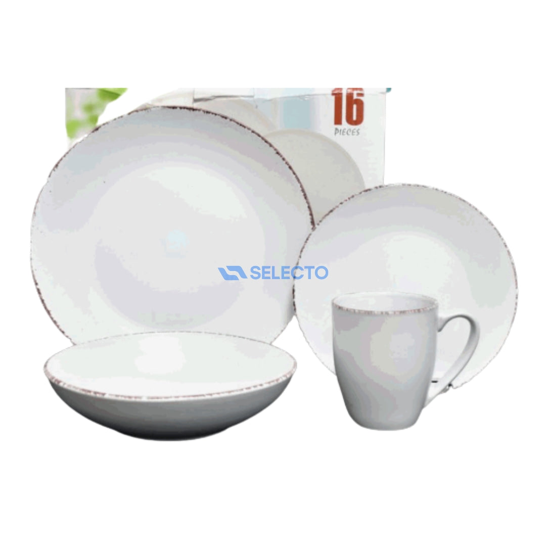 Juego de 16 Piezas de Vajillas de Porcelana Blanco ST-3804
