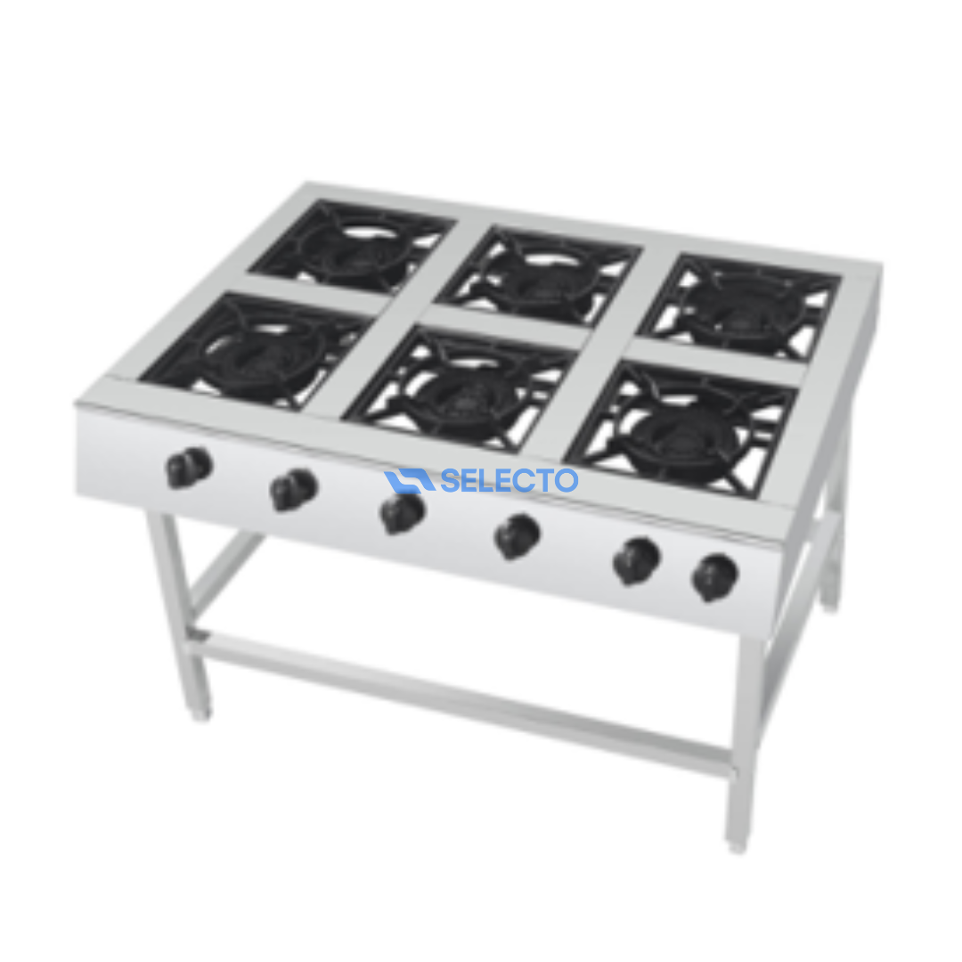 Estufa con Patas de Acero Inoxidable de 6 Quemadores a Gas de Hierro Colado AC-6 Selecto