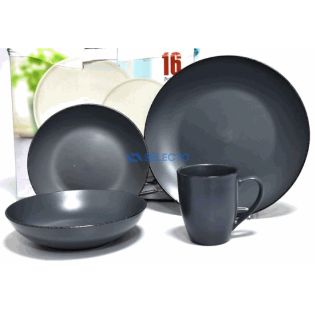 Juego de 16 Piezas de Vajillas de Porcelana Negro ST-3803