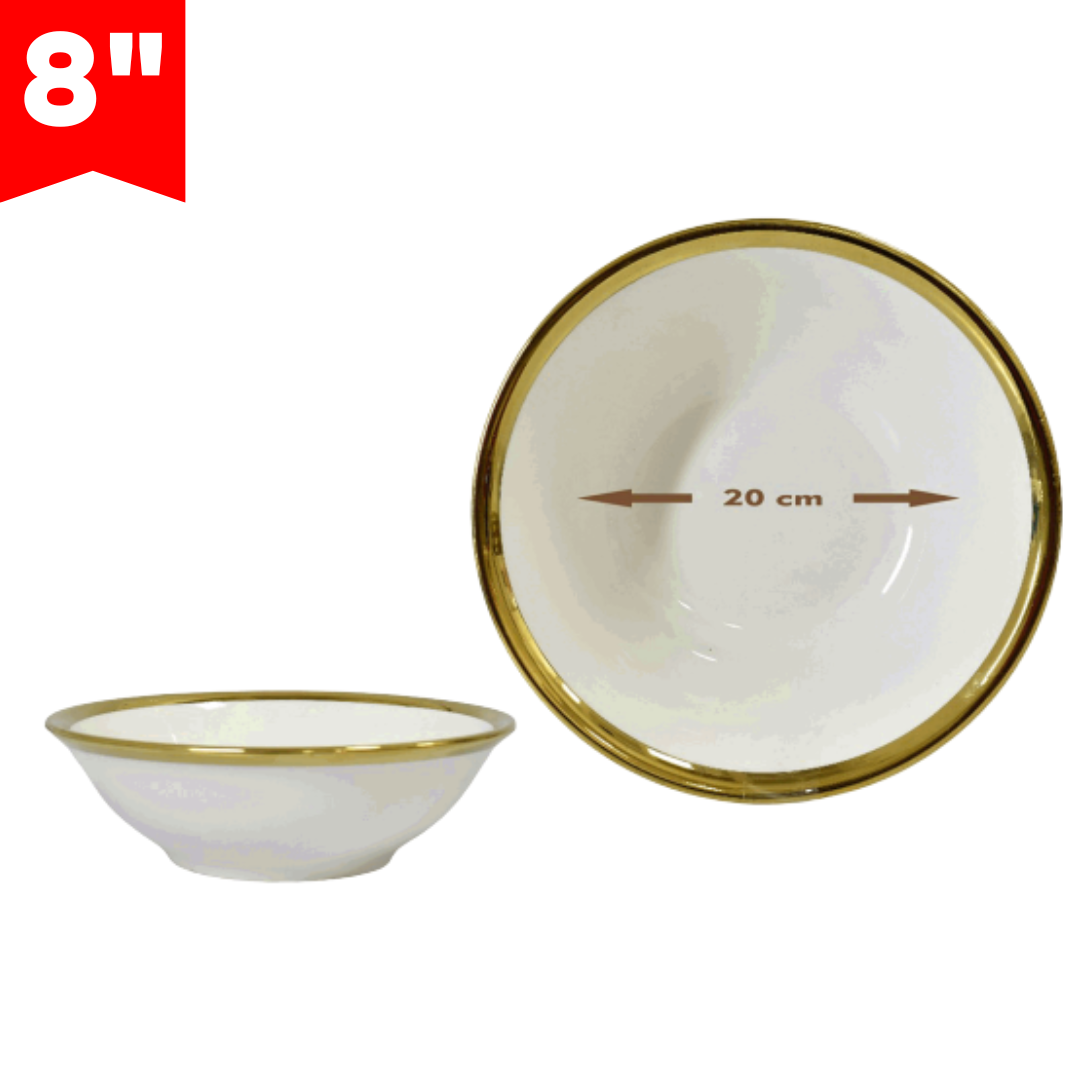 Bowl de Cerámica 8" con Bordes Dorado 87647 Plato. Selecto