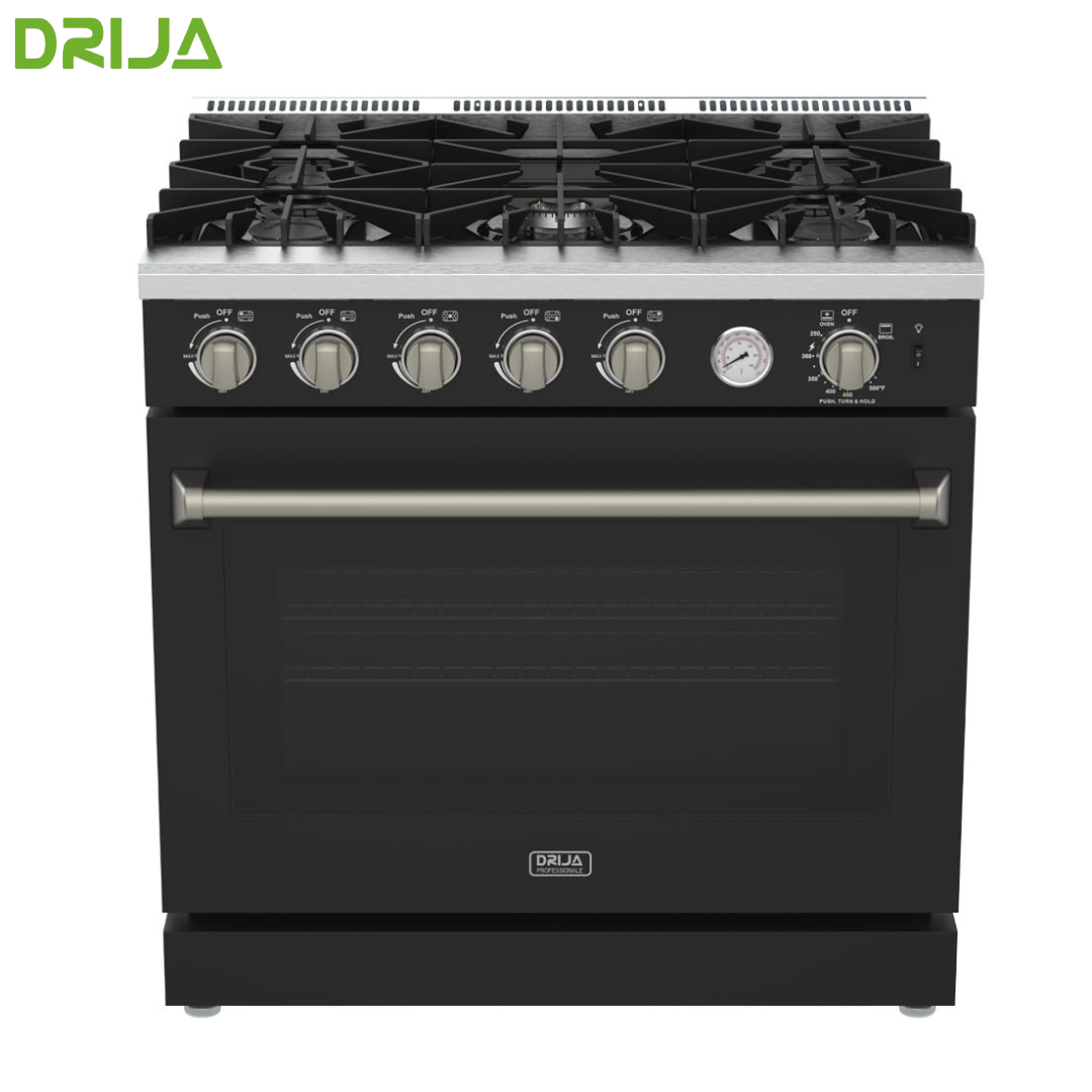 (POR PEDIDO) Estufa a Gas Venecia 90-B Negra de 90 cm, 7 Quemadores Defendi, Horno de 145 Litros con Air Fryer y Convección, Acero Inoxidable 304