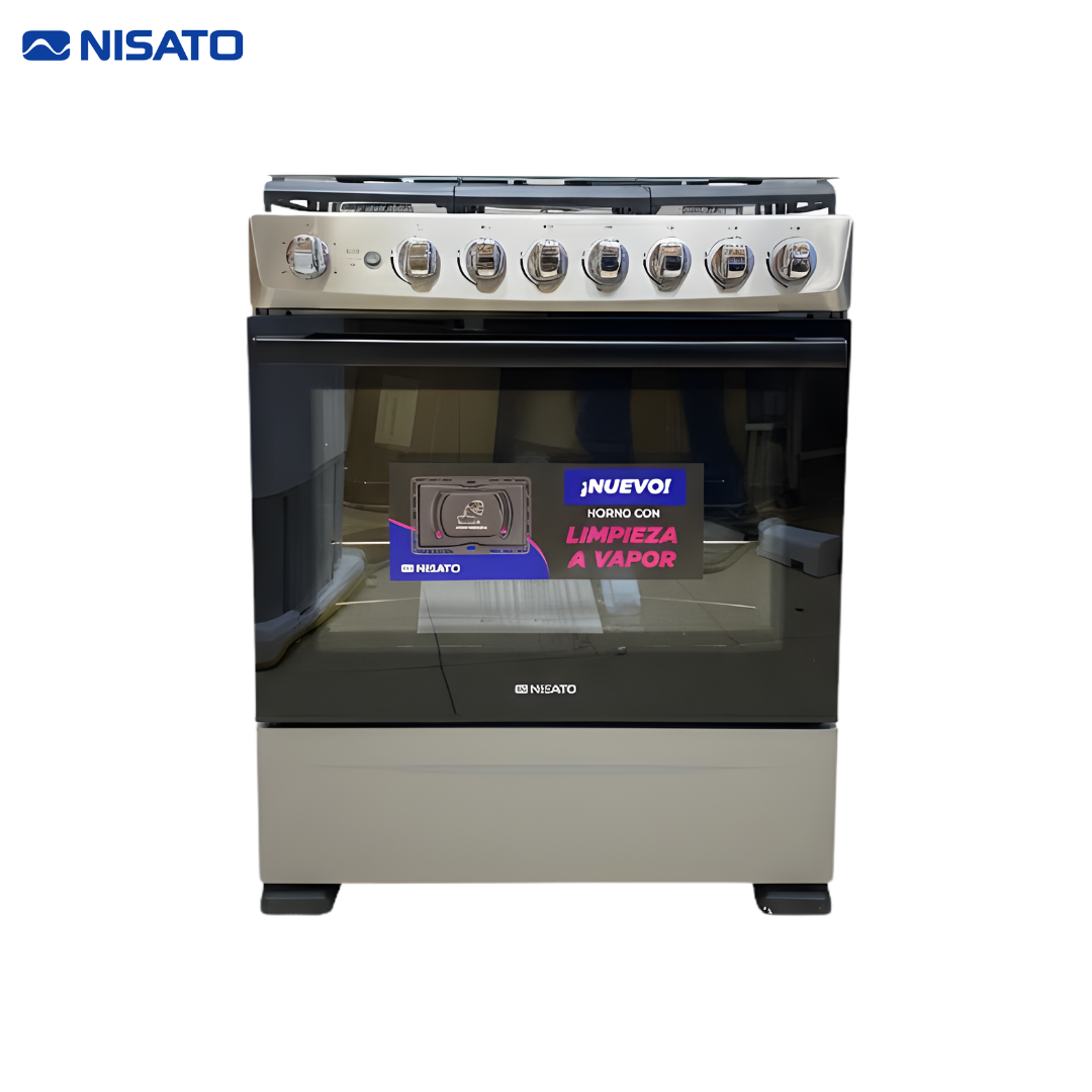 Estufa con Horno de 6 Quemadores 30" a Gas Acero Inoxidable Parrillas Hierro Fundido Nisato Modelo Nuevo NE-7774TVDM NISATO